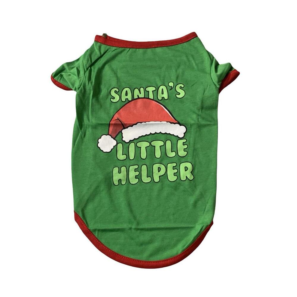 Santa's Little Helper Dog‎ T-Shirt Green Christmas Holiday Pet Tee Size M NEW